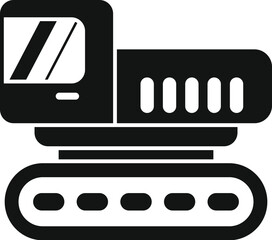 Small excavator digging with continuous tracks icon in glyph style vector illustration isolated on white background