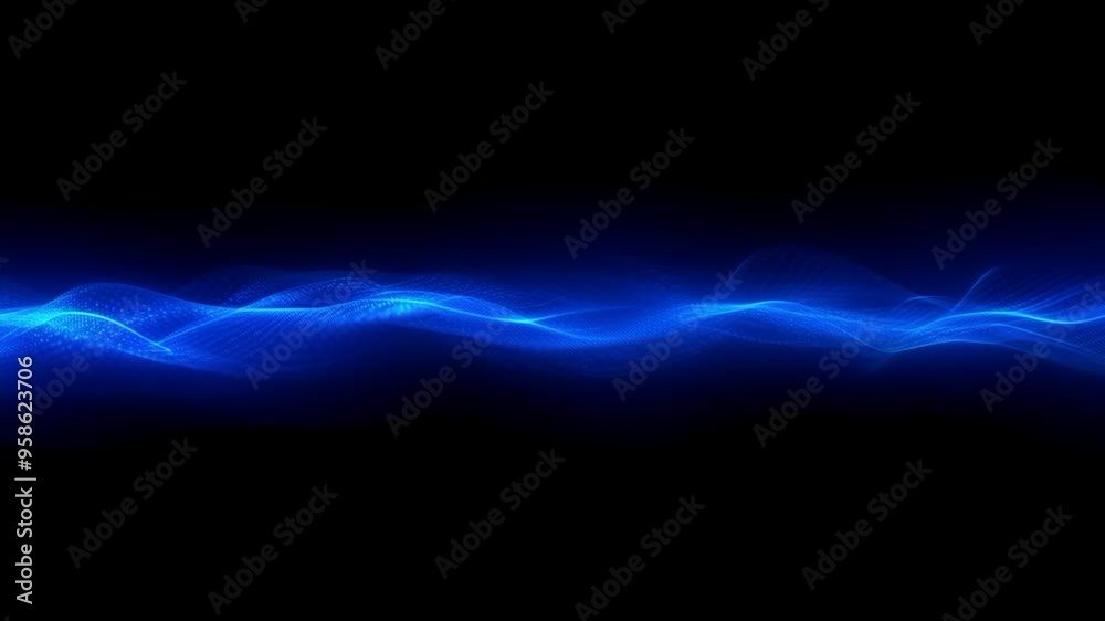 Poster abstract blue light wave lines black background smooth curves digital illustration futuristic concep