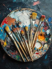 Fototapeta premium Artistic Display of Paintbrushes and Palette