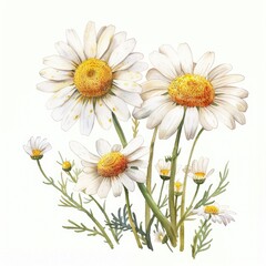 Fototapeta premium Chamomile Blossom and Herbal Essence, Hand-painted Illustration for Natural Therapy