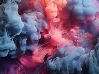 Shiny smoke. Glitter fluid. Ink water. Magic mist. Coral color particles texture paint vapor storm wave