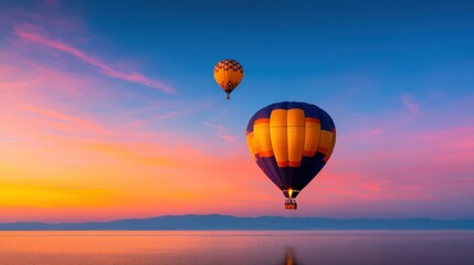 Obraz premium Hot Air Balloons Soaring at Sunset