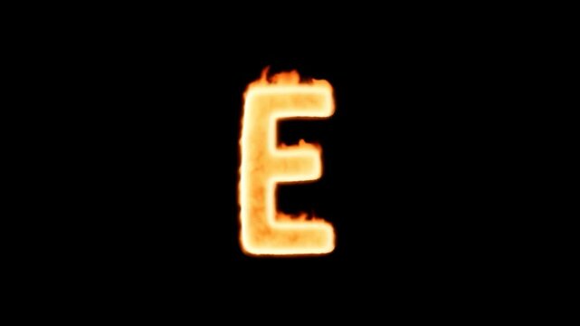 letter e on fire dark background fiery alphabet glowing letters burning text flame font hot typography animation video