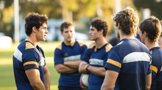 Team Strategy Discussion on the Rugby Field