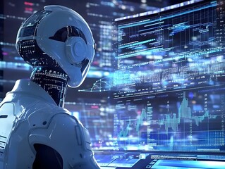 AI Powered Financial Analyst Optimizing Trading Strategies in a Futuristic Digital Environment