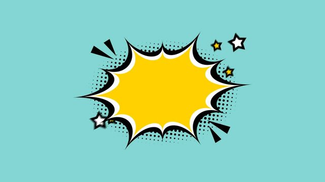 Shaking yellow thorn pop art speech bubble. Transparent background or green background. 4K 