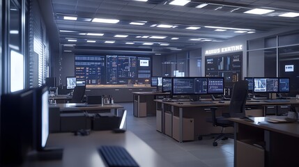 Modern Office Space with Data Visualization Screens