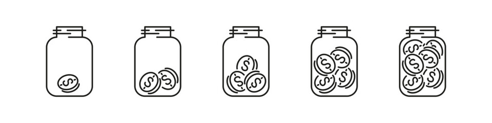 Money jar icon. 
Dollar coins symbol.