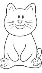 Obraz premium Cartoon sitting cat line art drawing. Hand drawn illustration of a kitten in black and white.