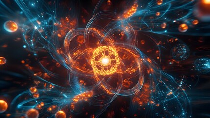 91. Elegant rendering of a central atom surrounded by intricate, luminous nutrient patterns