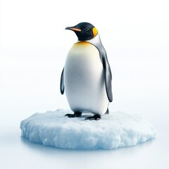 Obraz premium Solitary Penguin on Melting Ice: Climate Change Awareness in Photorealistic Cold Tones | Isolated Arctic Bird in Crisis.