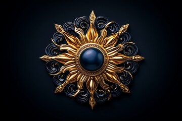 Naklejka premium Heraldic sun, radiant beams, golden orb symbolizes glory and enlightenment