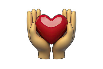 A pair of hands gently cradling a red heart, symbolizing love and care in a visually striking and emotional design.