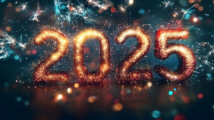 Dazzling 2025 Firework with Glittering Stars and Festive Lights