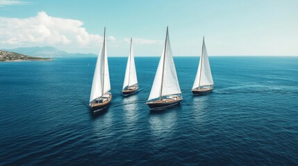 Naklejka premium Sailing Adventure: A Scenic Fleet at Sea