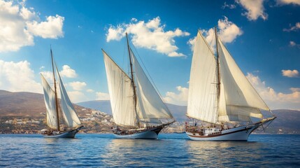 Naklejka premium Graceful Sailing Vessels on Calm Waters