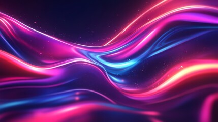 Abstract, neon, glowing, colorful, wavy, lines, on, black, background, with, sparkling, dots.