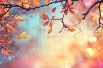 Fototapeta premium A Branch of Golden Autumn Leaves Against a Softly Blurred Background