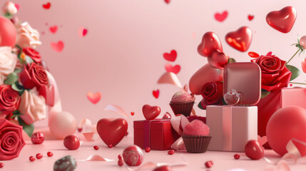 Romantic Valentine's Gifts with Roses and Cupcakes