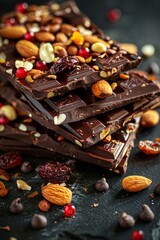 Dark chocolate bark with nuts and dried fruits