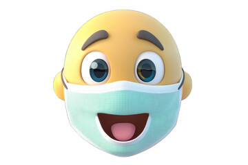 Fototapeta premium Cheerful cartoon face wearing a protective mask, illustrating safety and happiness in the context of health care.