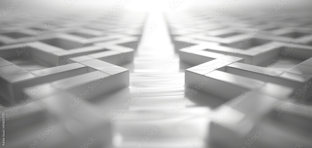 Poster A white and gray image of a maze with a white line dividing the maze