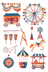 Fototapeta premium Vector Set Carnival and Funfair Icons