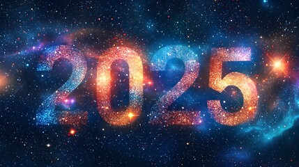 Glittering 2025 in Cosmic Space with Starry Background