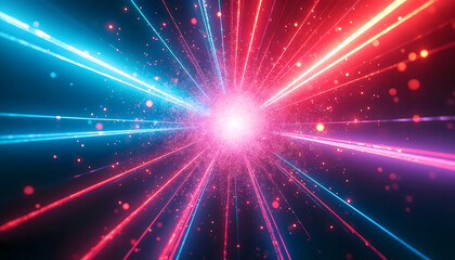 Obraz premium a vibrant explosion of colorful neon light streaks, in pink and electric blue against a dark cosmic background, fireworks