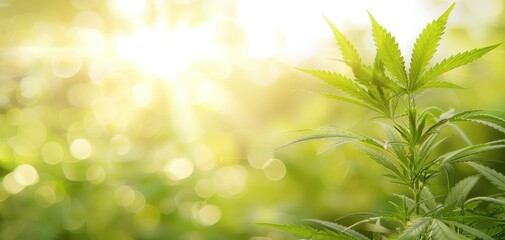 Obraz premium A leafy green cannabis plant with a stem and a bud