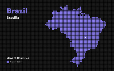 Fototapeta premium Creative Dotted Map of Brazil with capital Brasilia Square dots