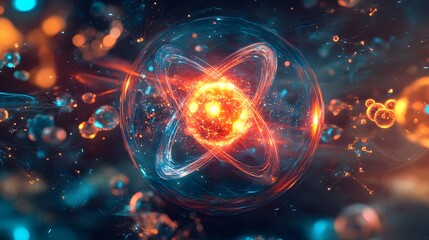 87. Creative visualization of a central atom surrounded by intricate, glowing nutrient molecules