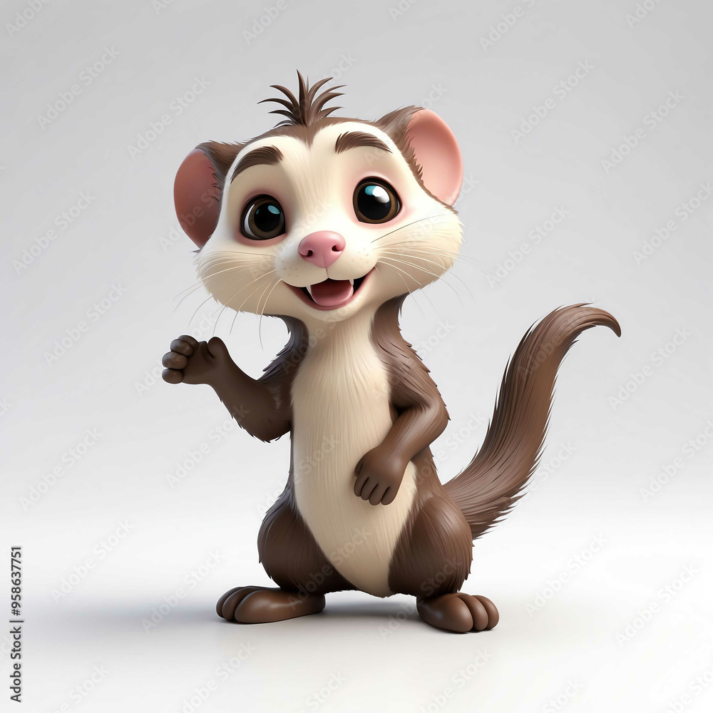 Poster ferret goofy funny cute cartoon 3d figurine on plain white background