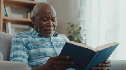 Thoughtful Senior Reading a Book