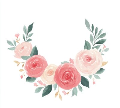 The golden horseshoe with pink flowers and leaves watercolor illustration. Symbol of good luck for Saint Patrick's Day or baby designs. Horse element for greeting cards.