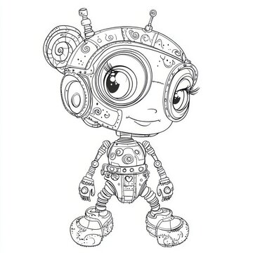 recommend clip art: Sketch engraving illustration of a baby in diapers with a robot. Scratch board imitation. Black and white hand drawn image.