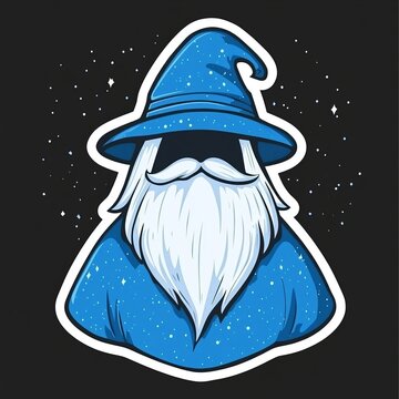 recommend clip art: The old wizard magician charmer in a wizard hat pinup pop art retro illustration is reminiscent of a comic book character with a magic wand and a white beard.
