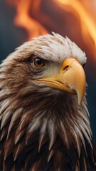 Naklejka premium A close up of an eagle with fire coming out of its beak.