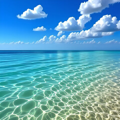 A smooth, blue ocean with gentle waves and a clear sky.