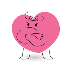angry standing heart mascot with hands crossed