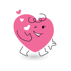 happy smiling heart mascot with thumb up