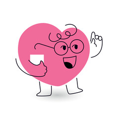 smart standing heart mascot in glasses