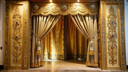 Gold Ornate Doors with Draped Curtains