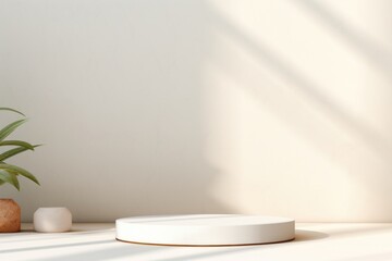 Minimal white color background table porcelain furniture.