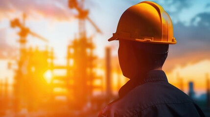 Industry, construction, engineering close up, focus on, copy space, Sharp and dynamic tones, Double exposure silhouette with construction work