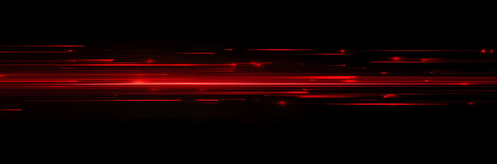 Red speed light horizontal straight line on black background. Realistic vector illustration of abstract neon or laser glow motion effect. Long dynamic flare beam and ray with sparkle in movement.