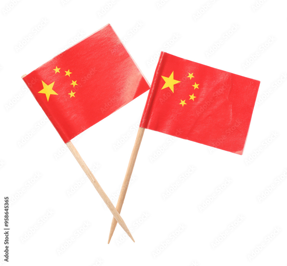 Poster Small paper flags of China isolated on white