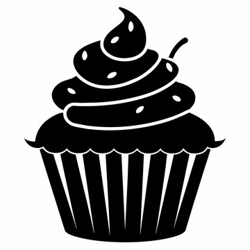 recommend clip art: A cupcake black silhouette vector art illustration 