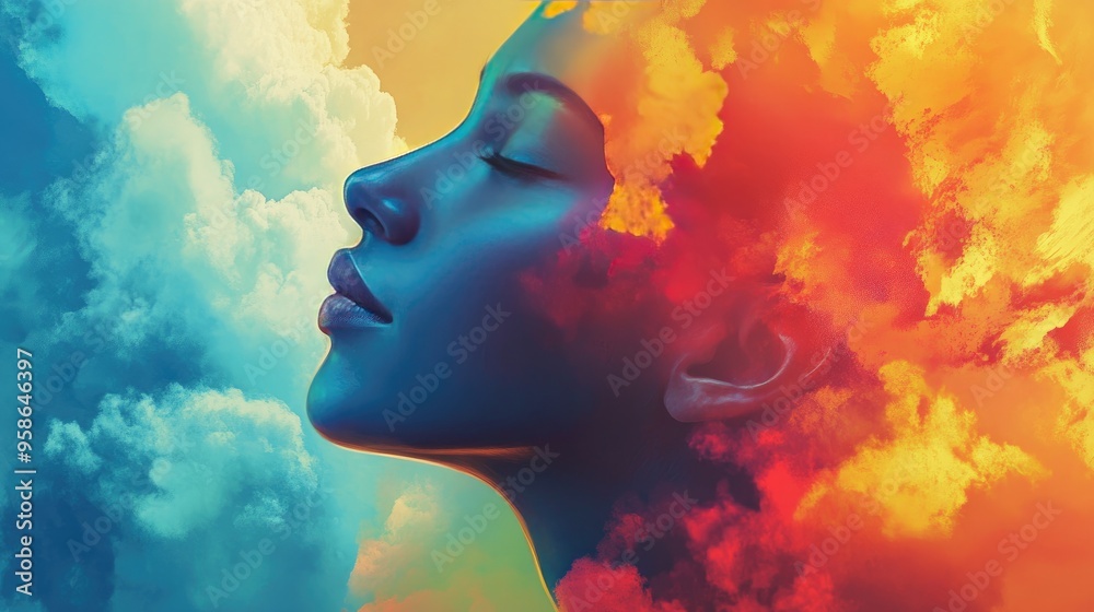 Poster Woman's Face Emerges From Abstract Cloud Formation