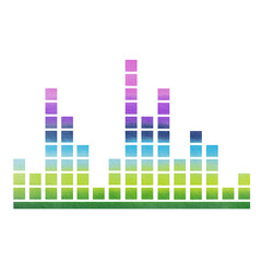 A multi-colored soundtrack made of pixels in vibration. Music equalizer in rainbow color in 80s, 90s retro style. Watercolor illustration isolated on white background